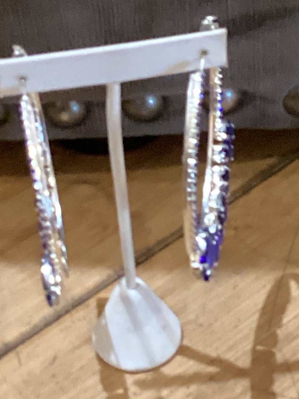 Silver Hoop Earrings with‎ Purple Gem Accents — Women's Fashion Hoops
